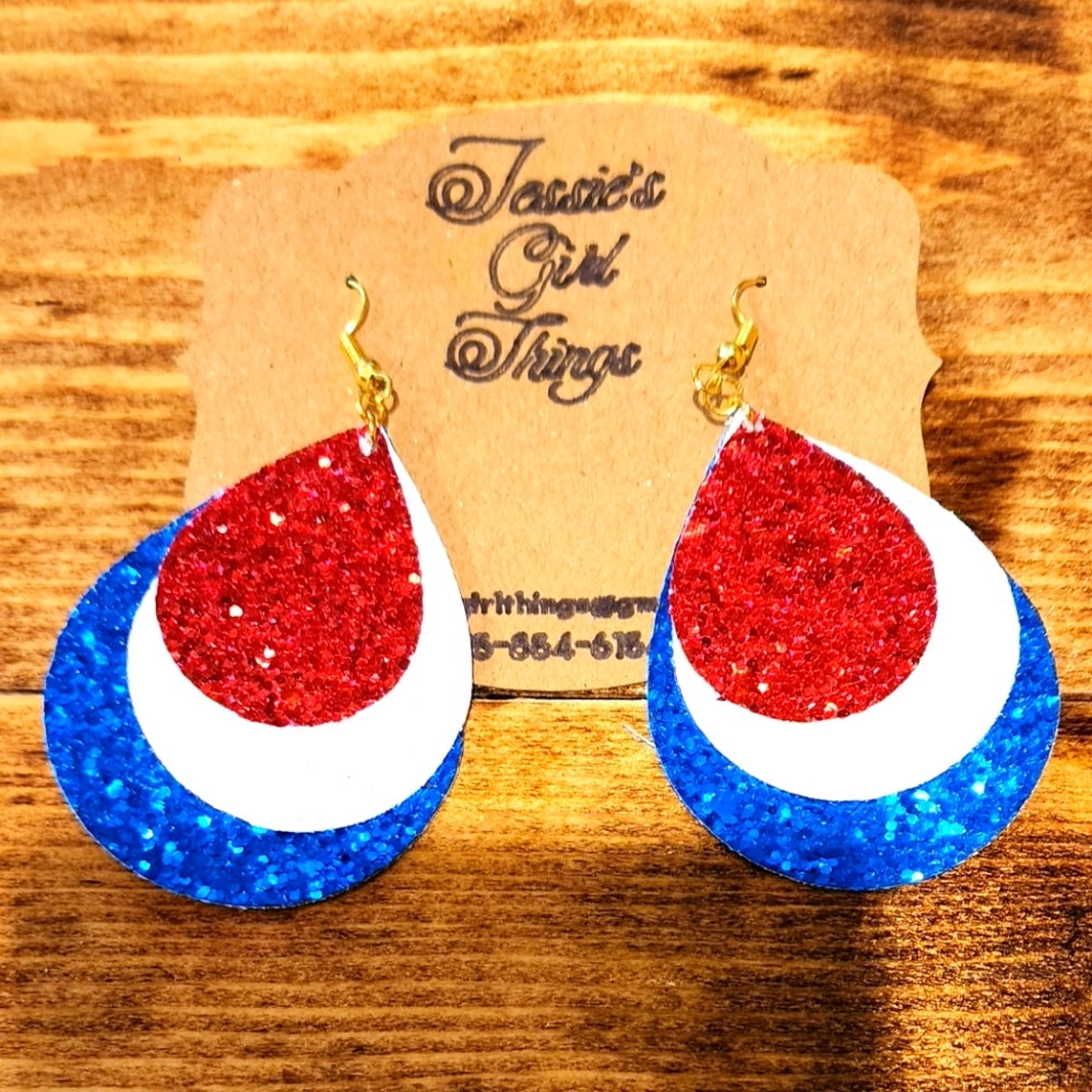 Red white and blue glitter earrings